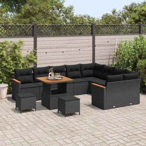 vidaXL Σετ Καναπέ Κήπου με μαξιλάρι 12 pcs Μαύρο Πολυ Ρατάν