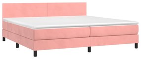 vidaXL Κρεβάτι Boxspring με Στρώμα &amp; LED Ροζ 200x200 εκ. Βελούδινο