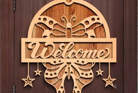 Σετ των 3 Intra απο ξύλο plywood 3mm-4mm πάχος Butterfly Welcome Sign . Δίασταση 3x3 cm INTRAFABR-76213630