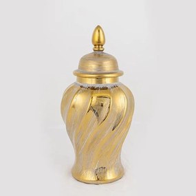 Βάζο Διακοσμητικό Με Καπάκι 752-20036 14,8x14,8x30cm Gold-White Estheti Home Κεραμικό