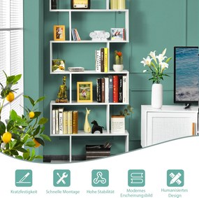 Costway  Μοντέρνα και Πολυλειτουργική Βιβλιοθήκη από Φιλική προς το Περιβάλλον Μοριοσανίδα CB10344WH