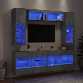 vidaXL Ντουλάπια Τηλεόρασης Τοίχου 6 τεμ. Φώτα LED Γκρι Σκυροδέματος