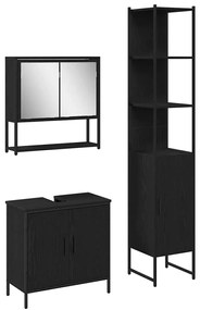 vidaXL Σετ Επίπλων Μπάνιου με ράφι 3 pcs Μαύρο 33 x 33 x 185.5 εκ