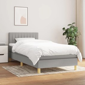 vidaXL Κρεβάτι Boxspring με Στρώμα Ανοιχτό Γκρι 100x200 εκ. Υφασμάτινο