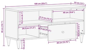 Έπιπλο Τηλεόρασης 100 x 33 x 46 εκ. από Μασίφ Ξύλο Μάνγκο - Μαύρο