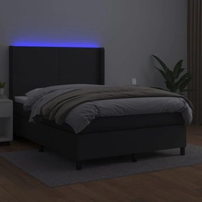 vidaXL Κρεβάτι Boxspring με Στρώμα &amp; LED Μαύρο 140x190 εκ. Συνθ. Δέρμα