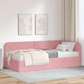vidaXL Κρεβάτι Γωνίας Ροζ 100 x 200 cm Βελούδο