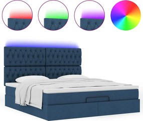 vidaXL Οθωμανικό κρεβάτι με στρώμα &amp; LEDs Μπλε 180x200cm ύφασμα