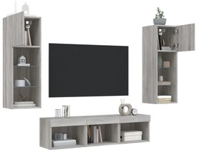 vidaXL Έπιπλα Τοίχου Τηλεόρασης 5 τεμ. LED Γκρι Sonoma από Επεξ. Ξύλο