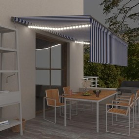 vidaXL Τέντα Συρόμενη Χειροκίνητη με Σκίαστρο &amp; LED Μπλε/Λευκό 5x3 μ.