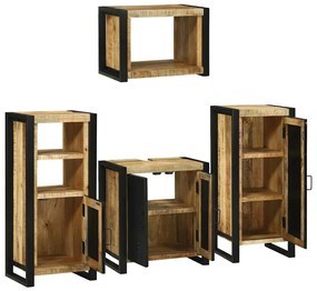 vidaXL Σετ Επίπλων Μπάνιου Επιτοίχιο 4 pcs Καφέ Στερεό ξύλο μάνγκο