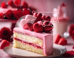 Σετ των 2 Intra Συλλεκτικό Ξύλινο Παζλ Plywood 4mm - Φέτα ροζ κέικ με καρδιές στην κορυφή Σε Ξύλινο Κουτί - Διαστάσεις: 10x10 cm – 25 κομμάτια