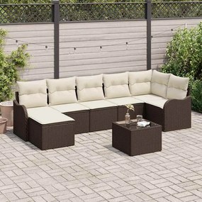 vidaXL Σετ Καναπέ Κήπου με μαξιλάρι 8 pcs Καφέ, λευκό Πολυ ράταν