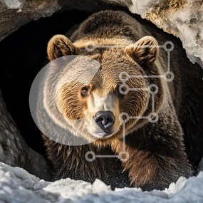 Intra Συλλεκτικό Ξύλινο Παζλ Plywood  4mm - Αρκούδα Grizzly που αναδύεται από τη σπηλιά το χειμώνα Σε Ξύλινο Κουτί - Διαστάσεις: 10x10 cm – 25 κομμάτια