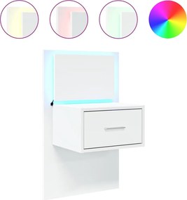 vidaXL Κομοδίνο Επιτοίχιο με Φώτα LED Λευκό