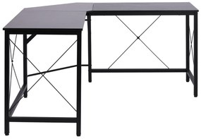 Γραφείο υπολογιστή, Γραφείο σε σχήμα L, Γωνιακό γραφείο, Γραφείο γωνίας, MDF Μαύρο, 150 x 150 x 76 εκ.