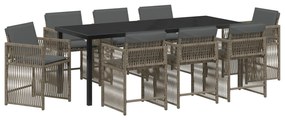 vidaXL Σετ Τραπεζαρίας Κήπου 9 Τεμαχίων με Μαξιλάρια Γκρι Πολυ Ράταν