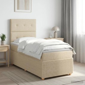 vidaXL Κρεβάτι box spring με στρώμα Κρεμ 90 x 190 cm Ύφασμα