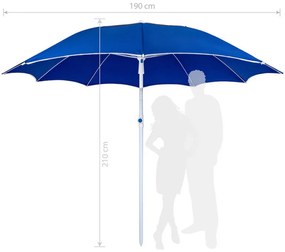 Ομπρέλα παραλίας MUHLER 2117 1008638, Ø190 cm, 210 cm ύψος, 10 νευρώσεις, UV προστασία UPF 50+, Μπλε