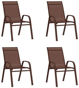 vidaXL Καρέκλες Κήπου Στοιβαζόμενες 4 τεμ. Καφέ από Ύφασμα Textilene