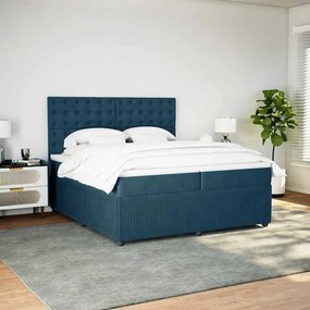 vidaXL Κρεβάτι Boxspring με Στρώμα Μπλε 200x200 εκ. Βελούδινο