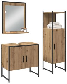 vidaXL Σετ Επίπλων Μπάνιου με ράφι 3 pcs Καφέ Επεξεργασμένο ξύλο