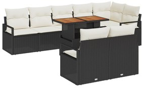 vidaXL Σετ Καναπέ Κήπου 9 τεμαχίων με Μαξιλάρια Μαύρο Πολυ Ρατάν