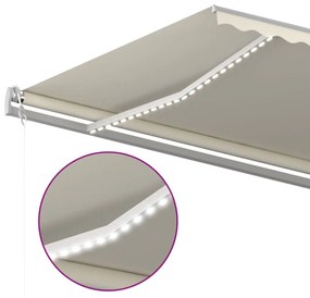 Τέντα Αυτόματη με LED &amp; Αισθητήρα Ανέμου Κρεμ 600 x 300 εκ. - Κρεμ