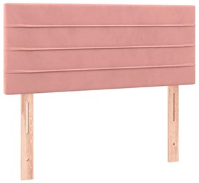 vidaXL Κρεβάτι Boxspring με Στρώμα &amp; LED Ροζ 90x200 εκ. Βελούδινο