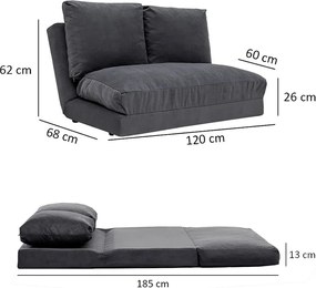 Διθέσιος Καναπές Κρεβάτι Γκρι DIVIR 68x120x62