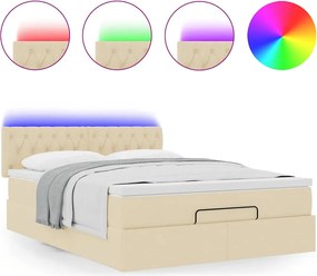 vidaXL Οθωμανικό κρεβάτι με στρώμα &amp; LEDs Cream 140x190cm Ύφασμα
