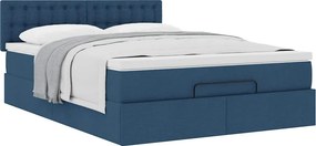 vidaXL Οθωμανικό κρεβάτι με στρώμα μπλε 140x190cm ύφασμα