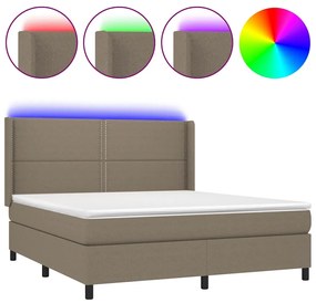 vidaXL Κρεβάτι Boxspring με Στρώμα & LED Taupe 180x200 εκ. Υφασμάτινο