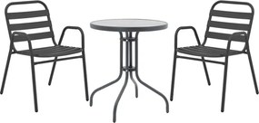 Tραπεζαρία Watson-Sussie pakoworld σετ 3τεμ μέταλλο ανθρακί-γυαλί Φ60x70εκ