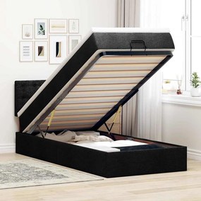 vidaXL Οθωμανικό κρεβάτι με στρώμα &amp; LEDs Μαύρο 100x200 cm Ύφασμα