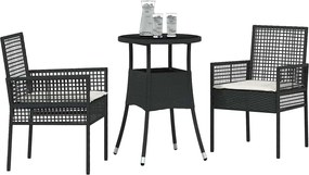 vidaXL Σέτ φαγητού για κήπο 3 pcs Μαύρο συνθετικό ρατάν