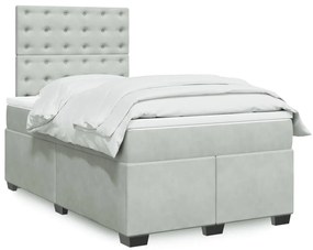 vidaXL Κρεβάτι Boxspring με Στρώμα Ανοιχτό Γκρι 120x190 εκ. Βελούδινο