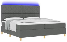 vidaXL Κρεβάτι με Ελατήριο και Στρώμα & LED Σκούρο Γκρι 200x200 εκ Ύφασμα