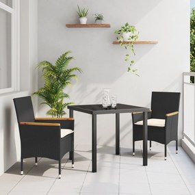 vidaXL Σετ Τραπεζαρίας Κήπου 3 Τεμαχίων με Μαξιλάρια Μαύρο Πολυ Ρατάν