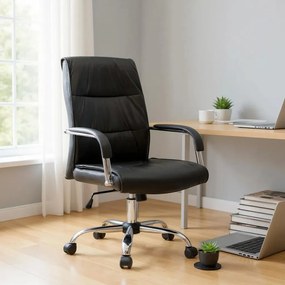 Καρέκλα γραφείου διευθυντική Matteo Megapap από τεχνόδερμα χρώμα μαύρο 60x66x105/115εκ.