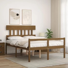 Κρεβάτι Ηλικιωμένου με Κεφαλάρι 140 x 190 εκ. Μελί Μασίφ Ξύλο - Καφέ