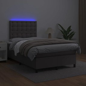 vidaXL Κρεβάτι Boxspring με Στρώμα &amp; LED Γκρι 120x200 εκ. Συνθ. Δέρμα