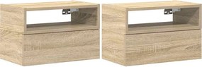 vidaXL Κομοδίνα Επιτοίχια 2 τεμ. Sonoma Δρυς 45x26x28,5 εκ.