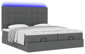 vidaXL Οθωμανικό κρεβάτι με στρώματα&LEDs Σκούρο γκρι 200x200cm ύφασμα
