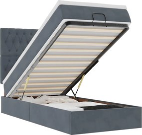VidaXL Οθωμανικό κρεβάτι με στρώματα & LEDs Σκούρο γκρι Βελούδο