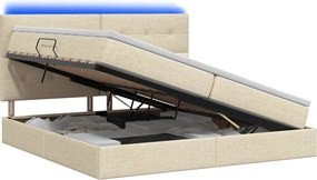 vidaXL LED Κρεβάτι αποθήκευσης με στρώμα Κρεμ 200 x 200 cm Ύφασμα