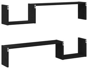vidaXL Επιτοίχια Ράφα 2 τεμ Μαύρη Οξιά 100x15x70 εκ Επεξεργασμένο Ξύλο