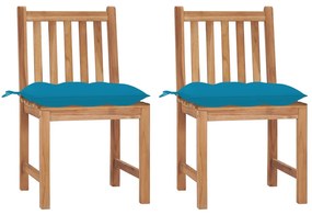 3062935 vidaXL Καρέκλες Κήπου 2 τεμ. από Μασίφ Ξύλο Teak με Μαξιλάρια Μπλε, 1 Τεμάχιο