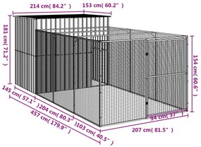 Σπιτάκι Σκύλου με Αυλή Αν. Γκρι 214x457x181 εκ. Γαλβαν. Χάλυβας - Γκρι