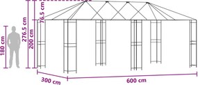 vidaXL Σκελετός Γκαζebo 6 x 3 m Μαύρο Ατσάλι